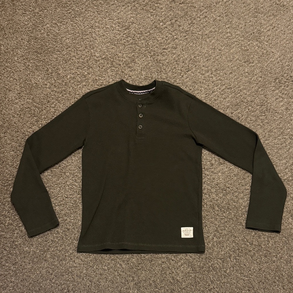 Kids Long Sleeve Henley Shirt - Dark Green